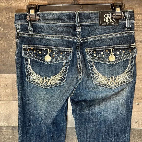 Rock & Republic Dark Blue Jeans with Jeweled Back Pockets - Picture 2 of 11